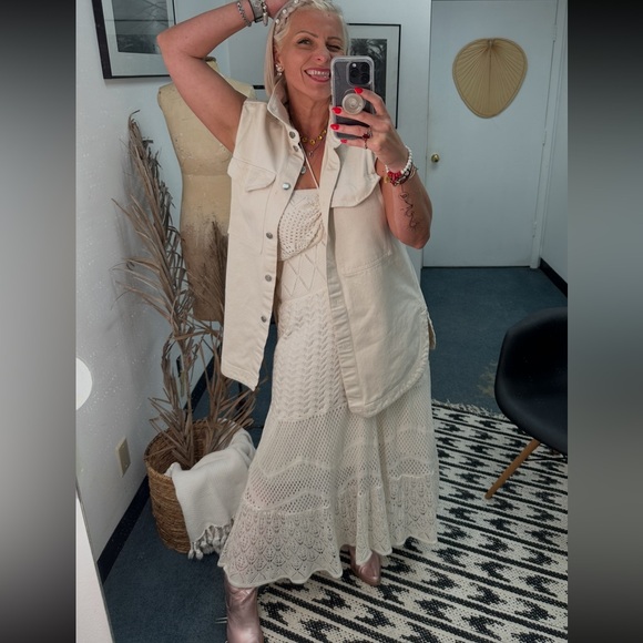 Farm Rio x Anthropologie Boho Cream Crochet Knit Maxi Dress - Picture 2 of 9